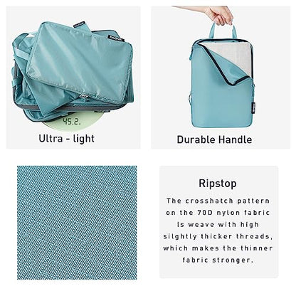 Bagail Ultralight Compression Cubes 7 Set - 3 Packing Cubes, 3 Organizers, and 1 Shoe Bag - color: The Dusty Blue, style: Cloth Pattern