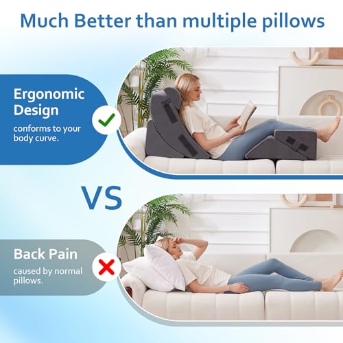 Ahpmeoa 5Pcs Wedge Pillow Set for After Surgery, Memory Foam, Grey Plush - color: Grey Plush