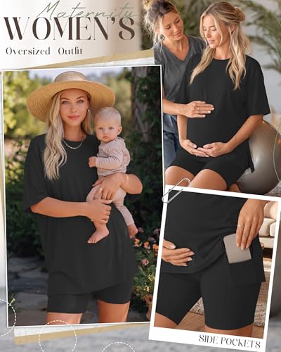 Huukeay Women's Maternity Set 2 Piece Outfits - color: Black, size: X-Large