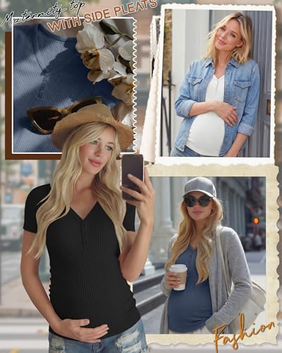 3 Pack Women's Maternity Shirts - color: Haze Blue, White, Black, size: XX-Large