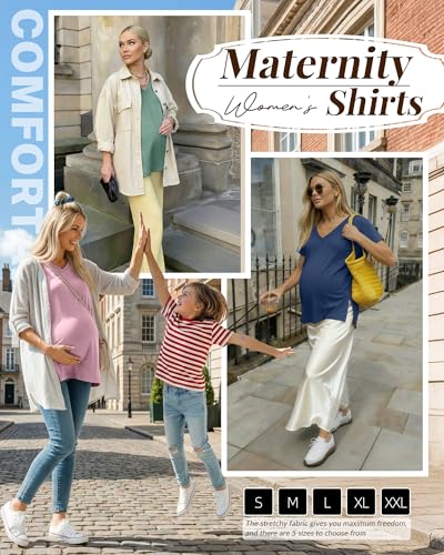 Ficerd 3 Pack Women's Maternity Shirts - color: Myrtle Green, Muted Pink, Hazy Blue, size: Small
