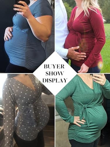 Glampunch Maternity Shirts Short & Long Sleeve Wrap Maternity Tops - color: 15-navy, size: Small