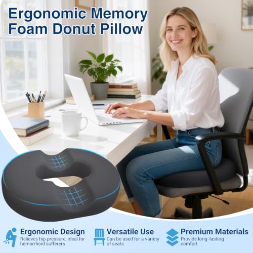 Donut Pillow Seat Cushion, Office Chair Cushion, Gray, XX-Large - color: Grey, size: XX-Large
