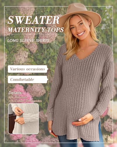 3 Pack Women Ribbed Maternity Sweaters Winter Clothes - color: Black, Apricot, Coffee, size: Large