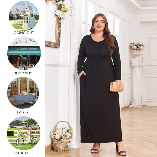 POPYOUNG Womens Plus Size Maxi Dresses Curvy Long Sleeve Fall Dress Outfits - color: White, size: 3X-Large