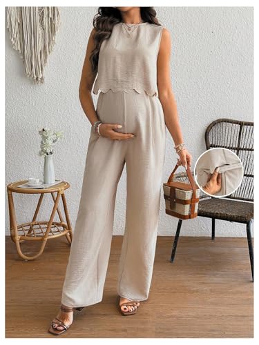 OYOANGLE Women's Two Piece Maternity Outfits Tie Back Sleeveless Tank Top - size: X-Large