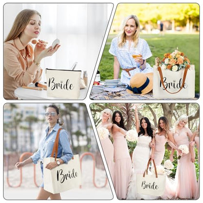 Bride Gifts Canvas Tote Bag with Makeup Bag,Bride to Be,Bridal Shower Gift - color: White-bride