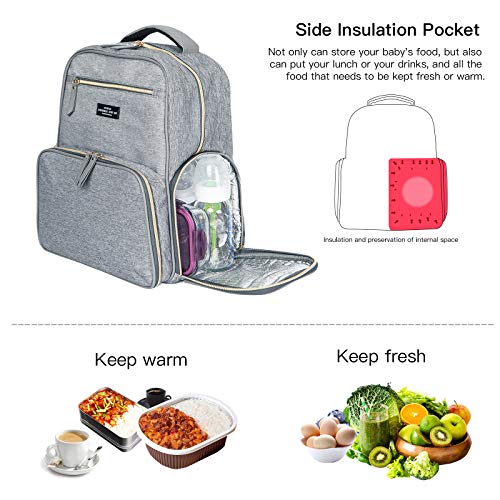 Breast Pump Backpack Diaper Bag - Multi-Function Mommy Outdoor Working Backpack with Insulation Pocket - color: Grey