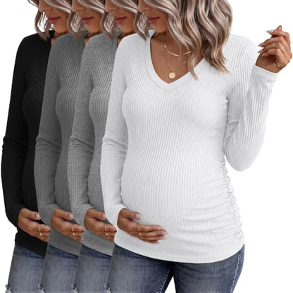 4 Pack Women's Maternity Shirts - color: White, Light Gray, Dark Gray, Black, size: XX-Large
