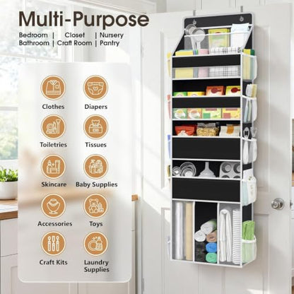 WISELIFE 5-Tier Over the Door Organizer for Nursery Hanging, Black - color: Black