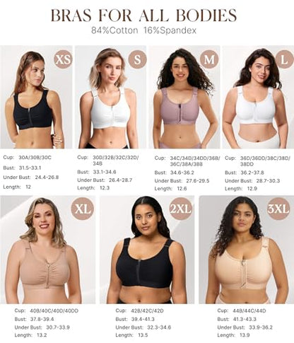 BRABIC Zip Front Closure Everyday Bras for Women Post Sugery Compression - color: Beige, size: Small
