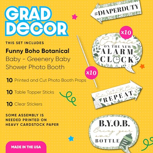 Funny Boho Botanical Baby - Baby Shower Photo Booth Prop Kit - 10pc