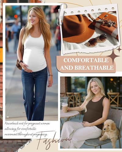 4 Pack Women's Maternity Tank Tops - color: Black, White, Coffee, Army Green, size: X-Large