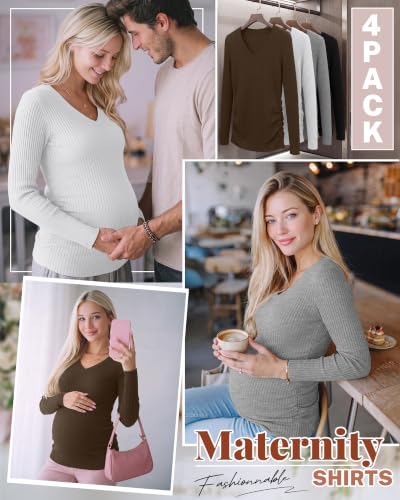 4 Pack Women's Maternity Shirts - color: Black, White, Light Gray, Coffee, size: XX-Large