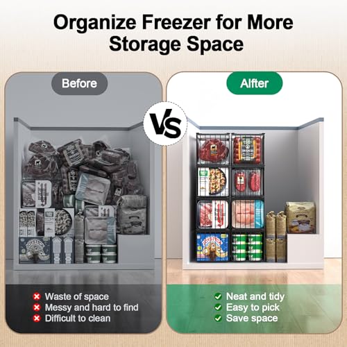 Freezer Organizer Bins, 4 Pack Big Baskets for 5/ 7 Cu.FT Deep Freezer - color: black 4 pack