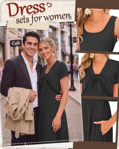 Women's Maxi Sundress Cropped Cardigan Set - color: Black, size: Small