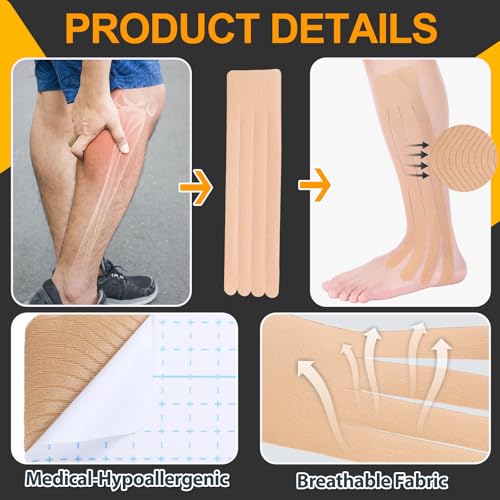 Geiserailie 30 Pcs Precut Kinesiology Fan Tape - Elastic Lifting Fan Cuts for Muscle and Body Support, Pre-Cut Strips for Legs Arms Chest Neck Back(Skin Color) - color: Skin Color
