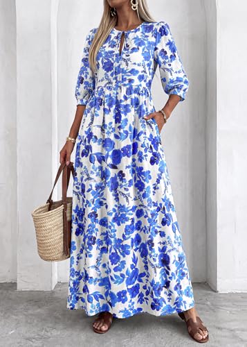 KIRUNDO Maxi Dresses for Women 2026 3/4 Sleeve Summer Dress - color: Blue, size: Medium