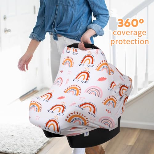 Rquite 4-in-1 Baby Car Seat Canopy, Stretchy Nursing Breastfeeding Cover - color: Rainbow
