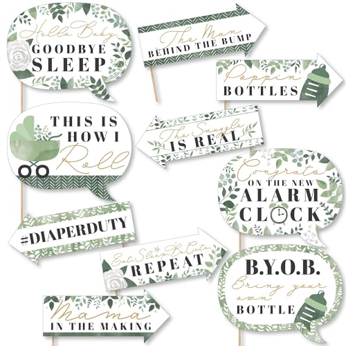 Funny Boho Botanical Baby - Baby Shower Photo Booth Prop Kit - 10pc