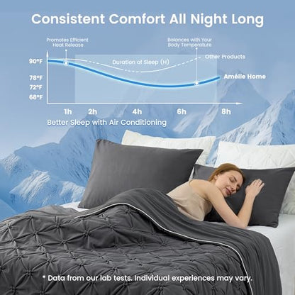 Amélie Home Elegant Pintuck Cooling Comforter Twin Size, Charcoal Grey - color: Charcoal Gray, size: Twin/Twin XL (68''x90'')