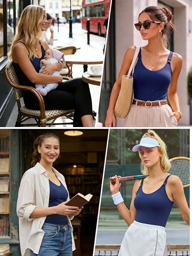 Ecavus Nursing Tank Tops with Built in Bra, Nursing Sport Bra - color: Navy, size: Medium