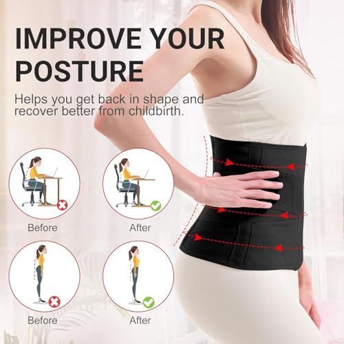 Trendyline Postpartum Belly Band Wrap: Adjustable Support Abdominal Binder - color: Black, size: Medium