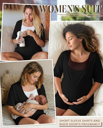 2 Piece Women Maternity Set Pregnancy Outfit - color: Black, size: X-Large