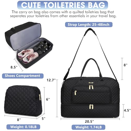 Large Travel Duffle Bags for Women: 35L Weekender Bag with Shoe Compartment - color: Black 01