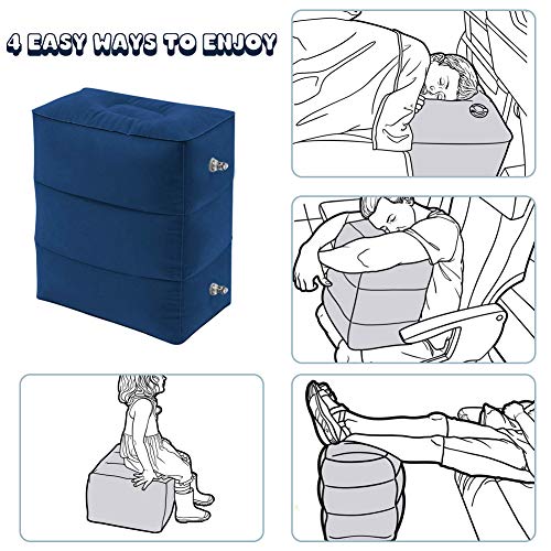 Inflatable Foot Rest Pillow Airplane Travel Kids Blue (1 Pack) - color: Blue
