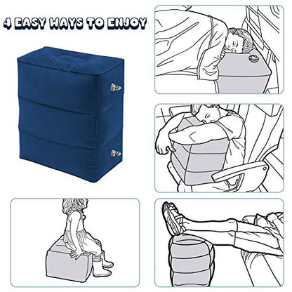 Inflatable Foot Rest Pillow Airplane Travel Kids Blue (1 Pack) - color: Blue