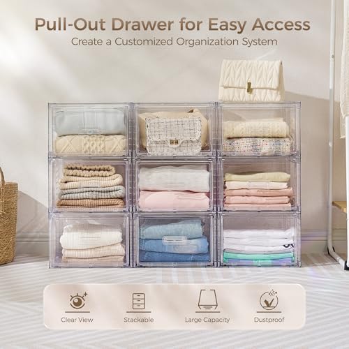 Vtopmart 4 Pack Clear Stackable Closet Storage Drawers 15QT, Medium - color: clear