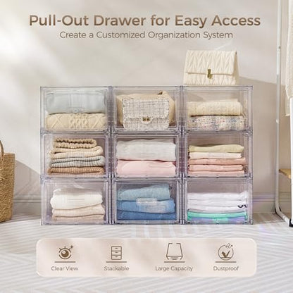 Vtopmart 4 Pack Clear Stackable Closet Storage Drawers 15QT, Medium - color: clear