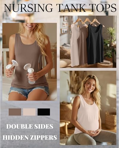 Ficerd 3 Pack Women's Nursing Tank Tops - color: Black, Khaki, Cream, size: X-Large