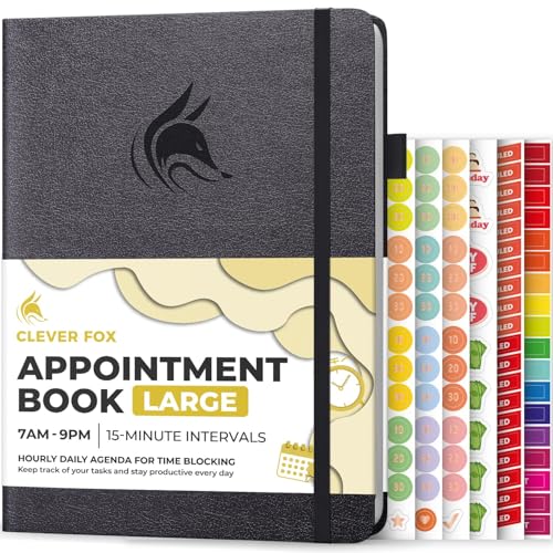 Clever Fox Appointment Book, 15-Minute Daily Planner, Undated Silver Black - color: Silver Black
