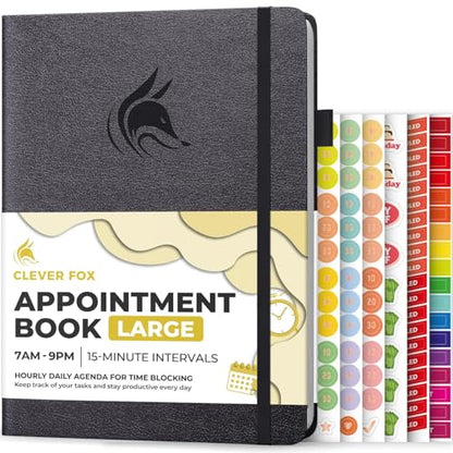 Clever Fox Appointment Book, 15-Minute Daily Planner, Undated Silver Black - color: Silver Black