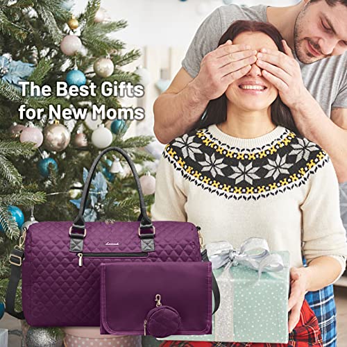 LOVEVOOK Diaper Bag Tote with Pacifier Case and Changing Pad, Large Capacity Mommy Bag for Hospital and Weekender Travel, Functional Baby Bag Newborn Baby Essential, Purple - color: Purple