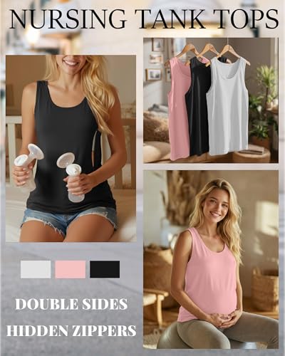Ficerd 3 Pack Women's Nursing Tank Tops, 3-Color, Large