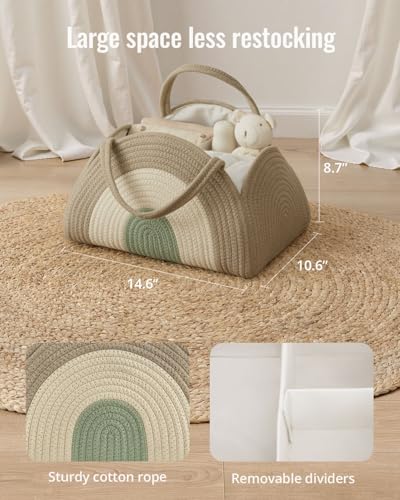 Blissful Diary Diaper Caddy Organizer, Woven Cotton Rope, Natural Rainbow - color: Natural Rainbow