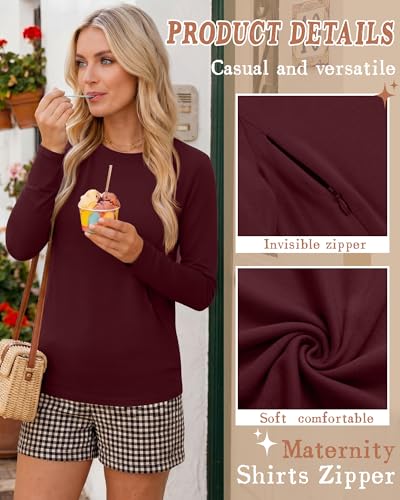 4 Pack Nursing Breastfeeding Tops with Hidden Zipper - color: Dark Blue, Wine Red, White, Black, size: Medium