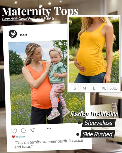Ficerd 4 Pcs Womens Maternity Sleeveless Tank Tops - color: Black, Army Green, Yellow, Orange, size: X-Large