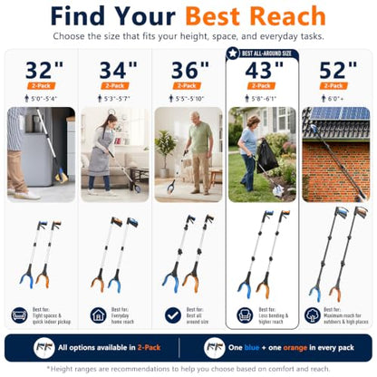 43 Inch Long Grabber Reacher Tool, 2 Pack Foldable for Seniors - size: Foldable 43" (2-Pack)