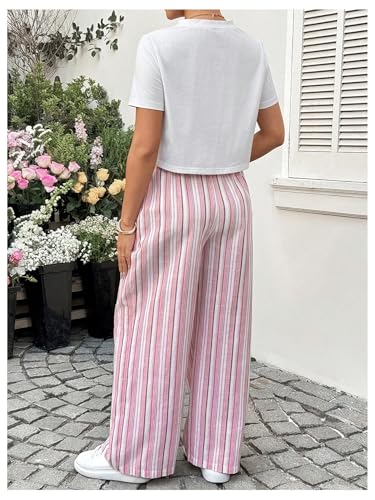 MakeMeChic Women's Maternity 2 Piece Summer Outfits Floral Short Sleeve Tee and Striped Pants Pregnancy Sets - size: X-Large
