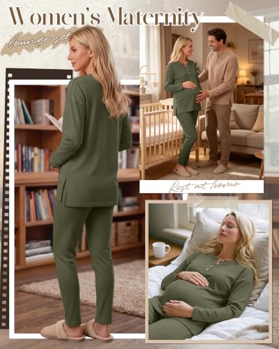 Huukeay Maternity Lounge Set Long Sleeve - color: Army Green, size: X-Large