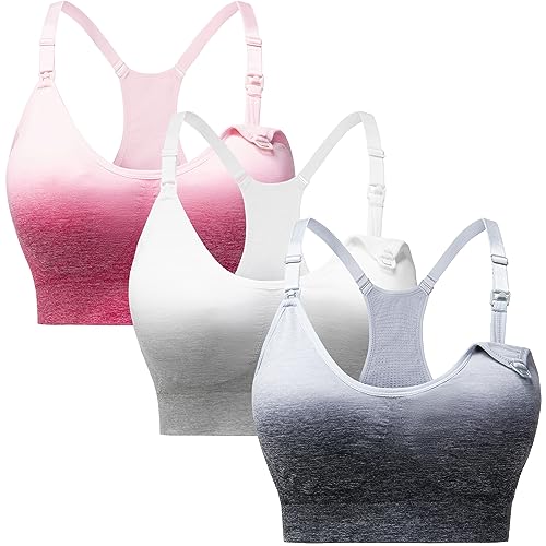 Suekaphin 3 Pack Sports Nursing Bra for Breastfeeding Supportive Bralette Pregnancy Maternity Wirefree Support for Women - color: Gradient-a, size: Medium