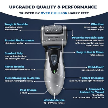 Own Harmony Electric Callus Remover - Rechargeable Foot File Pedicure Tool - color: Gray