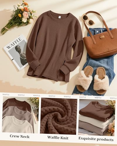 3 Pack Women's Maternity Waffle Knit Shirts - color: Apricot, Khaki, Brown, size: X-Large