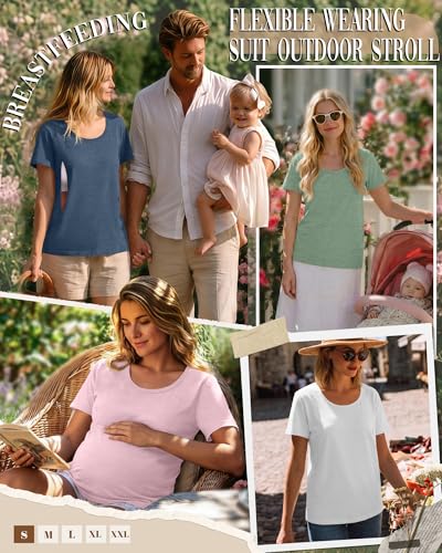 Ficerd 4 Pack Women's Maternity Nursing Shirts - color: Gray Blue, Pink, White, Light Green, size: Large