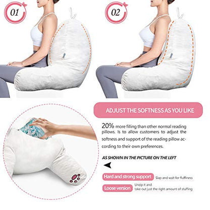 SUNSIDE Cat Reading Pillow,Detachable Back with Arms for Sitting Up Bed - color: White