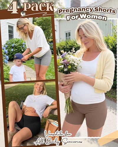 4 Pack Maternity Shorts - color: Coffee, Army Green, Light Gray, Black, size: XX-Large